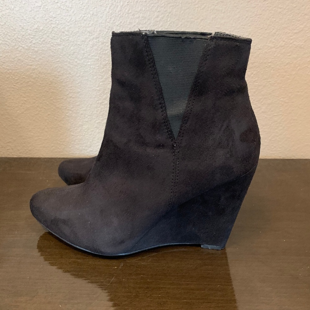 ASOS Black Faux Suede Wedge Ankle Boots